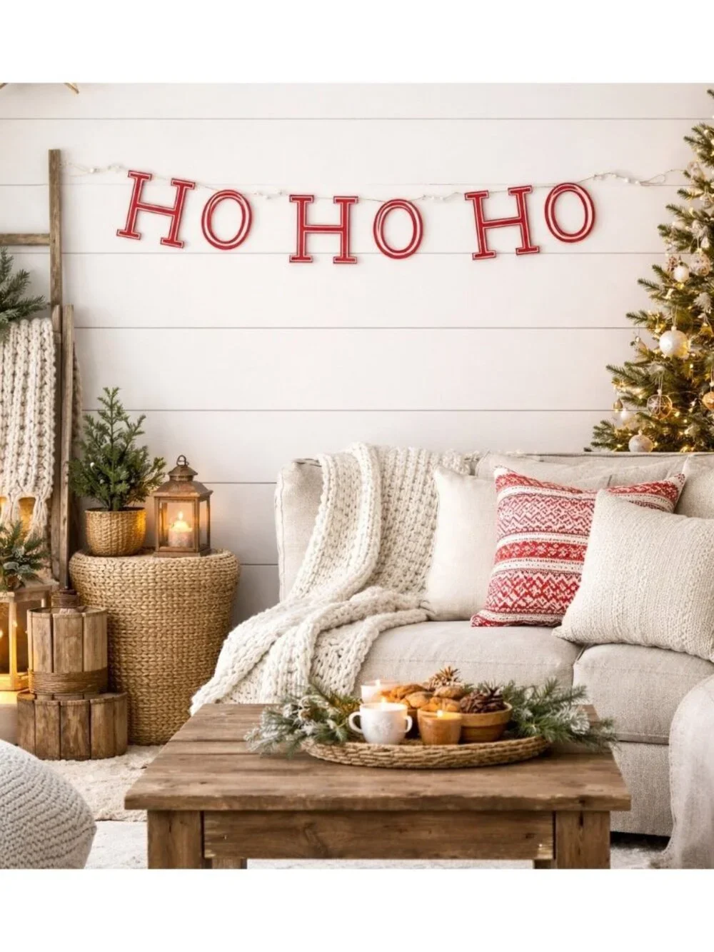 NEW Pottery Barn Kids HO HO HO GARLAND Happy Holidays Christmas Decor Santa Wood